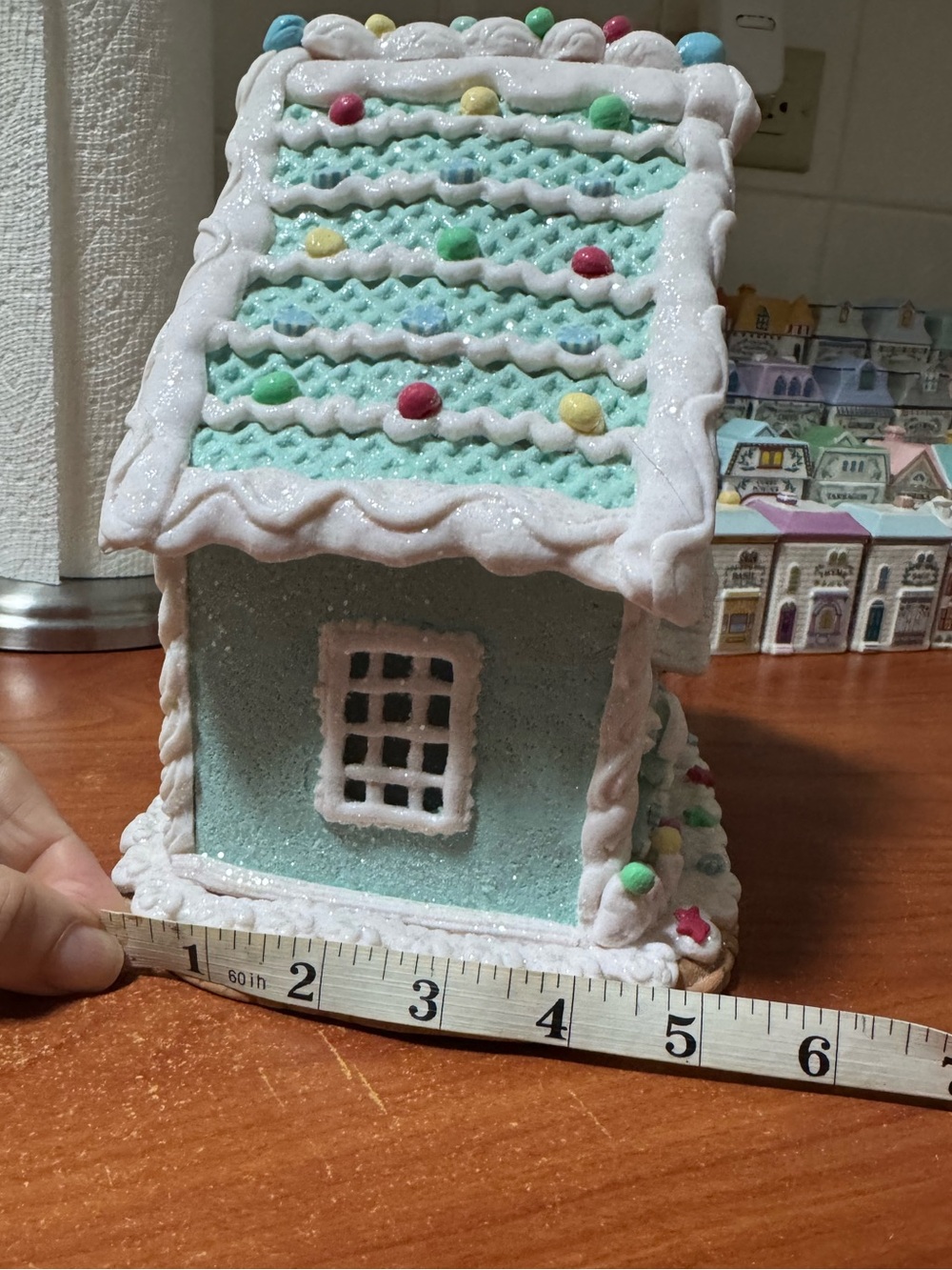 Small Blue Christmas Clay Gingerbread House - Picture 6 of 6